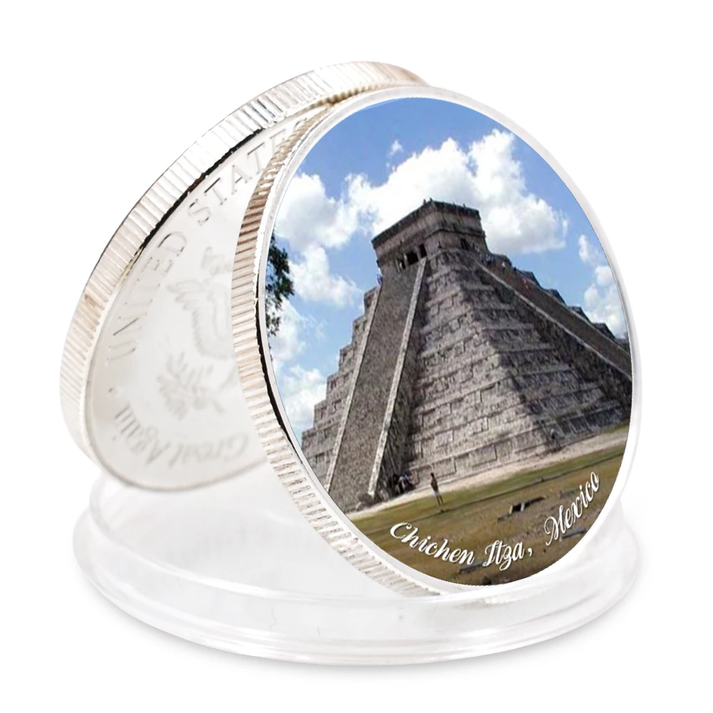 Металлические монеты с серебряным покрытием семь чудес мира чичэнь итаза