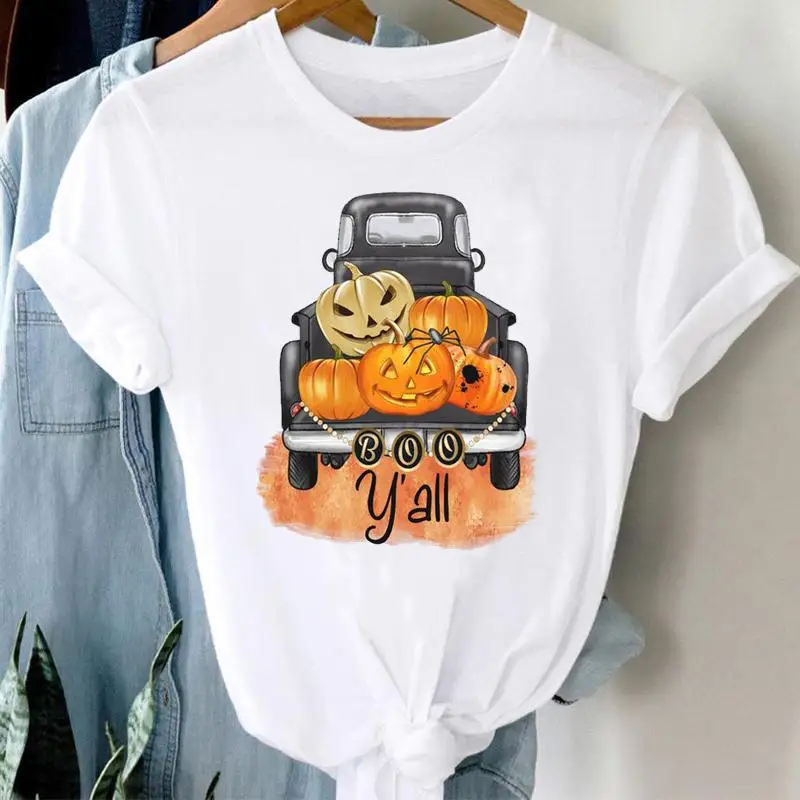 

Women Pumpkin Leopard Autumn Fall Style Lovely Halloween Thanksgiving Graphic Clothes Tshirt Top Print T Female Tee T-Shirt