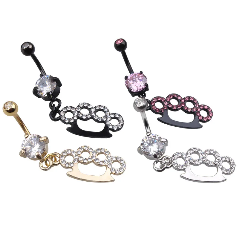 

High Quality Double Hearts Rhinestone Crystal Medical Steel Womens Sexy Belly Button Ring Dangle Navel Body Jewelry Piercings