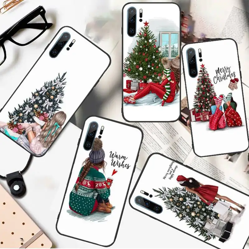 

Merry Christmas Brown Hair cute Girl Phone Case For Huawei honor Mate P 10 20 30 40 i 9 8 pro x Lite smart 2019 nova 5t