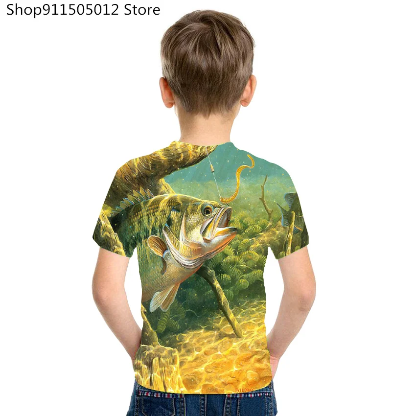 

kids Fishing 3D Print T-Shirt Men And Women Hip Hop Casual T-Shirt Boys girls children Fun Fish O-Neck T-Shirt 4T-14T