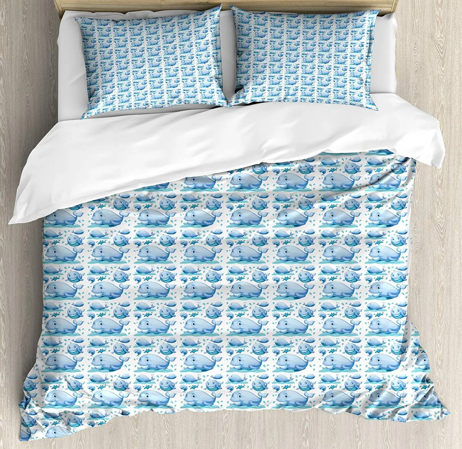 

Whale Bedding Set Funny Sea Animal in Different Positions with Water Splashes Childish Mammal Duvet Cover Pillowcase Bed Set