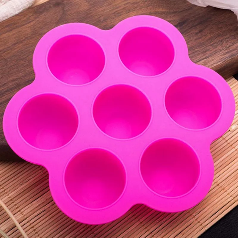 

7-Holes Silicone Children Foods Container Baby Food Supplements Storage Box with Lid Ice Tray Sealed Fridge Organizer Cake Pan