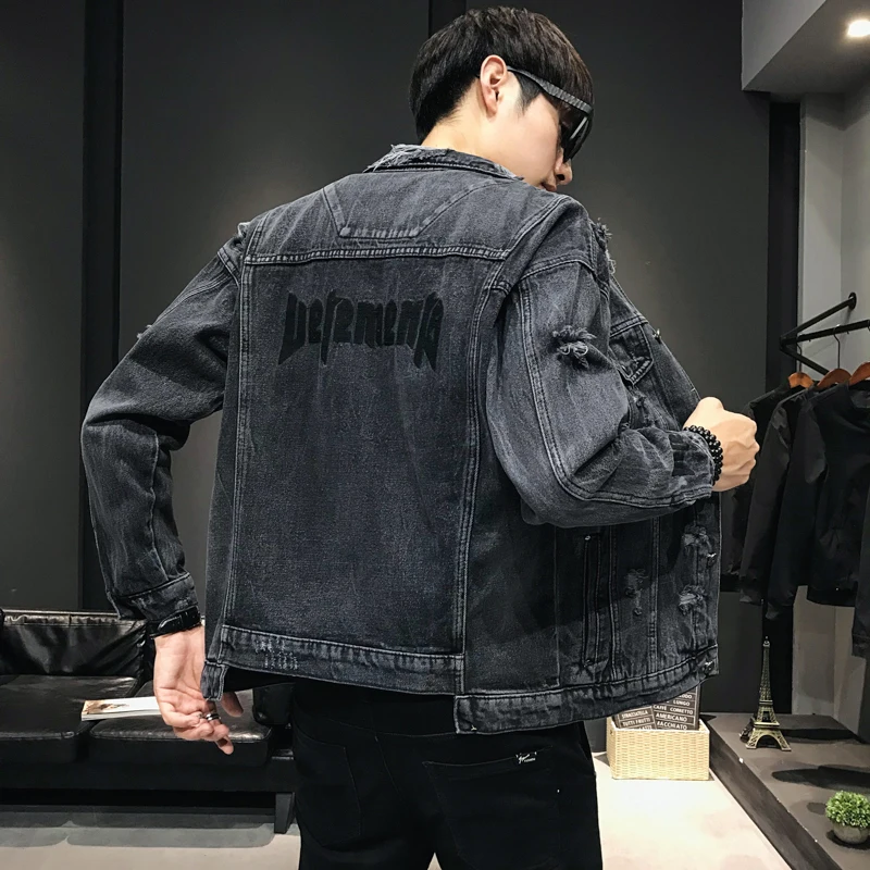 

2019 autumn new denim hole embroidery jacket Korean jacket