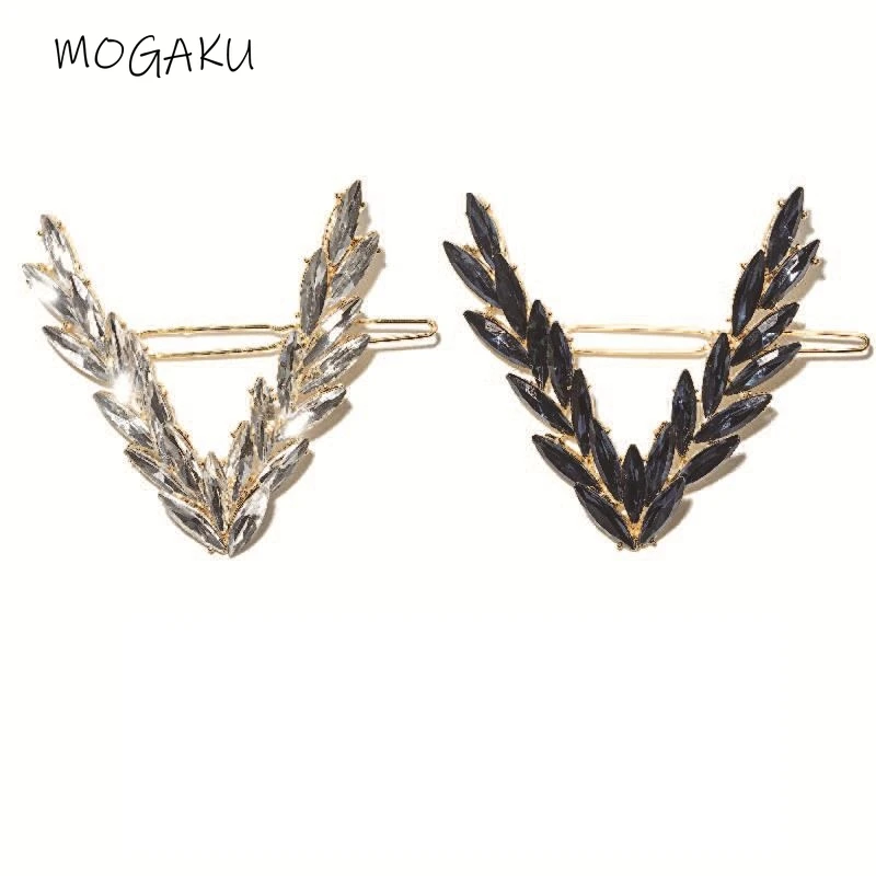 

MOGAKU Crystal Leaves Barrettes for Women and Girl Sweet Letter V Hair Clips Fashion Concise Daily Hairpins Accessories Ladies