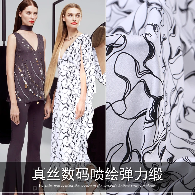 

108cm digital printed silk fabric meter 19 mm silk stretch satin fabric satin cheongsam dress fabric wholesale silk cloth