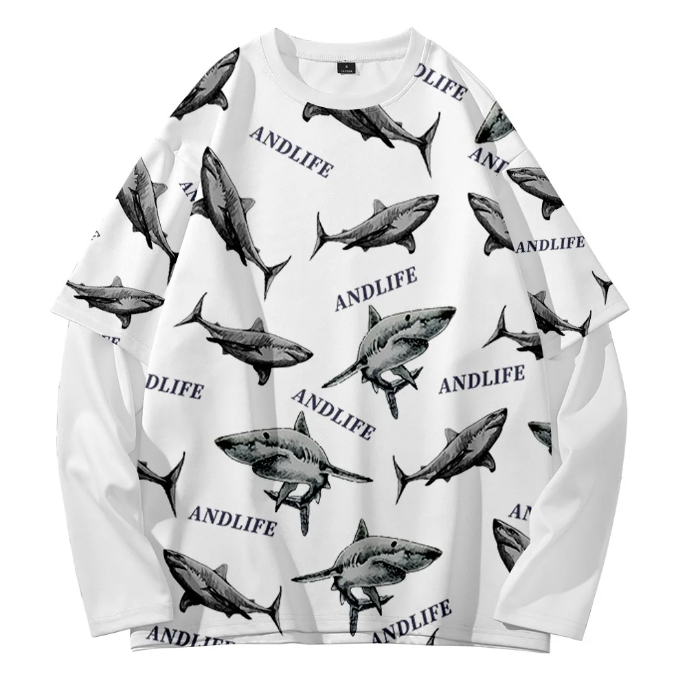 

Marine life street shooting fashion trend youth summer 3D digital round neck fake two sweaters