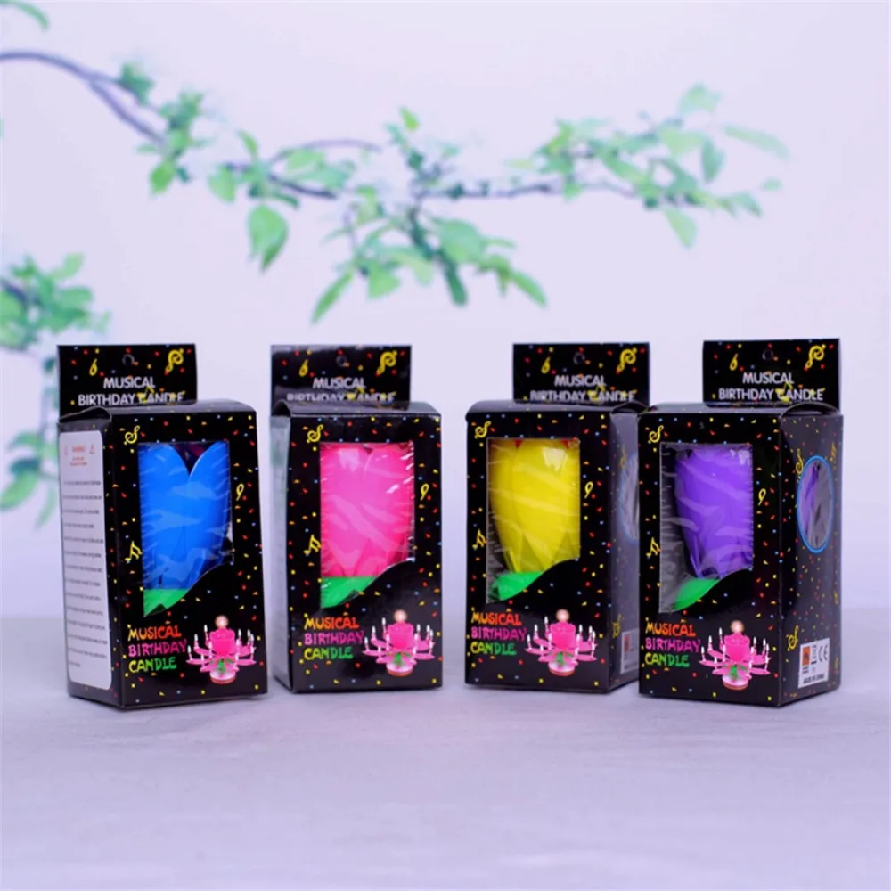 Бесдымная Радужная музыкальная свеча в виде цветка лотоса цветная вращающаяся