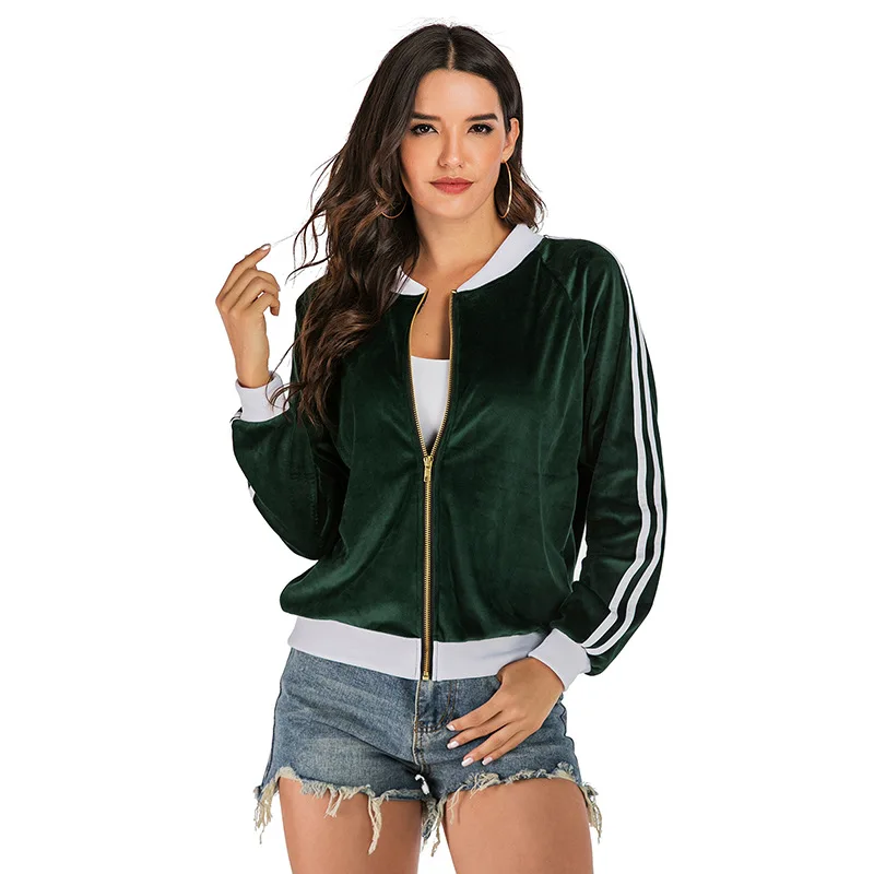 

Женская демисезонная бейсбольная куртка, зеленая замшевая куртка на молнии с длинным рукавом, эластичным воротником и манжетами, уличная о...