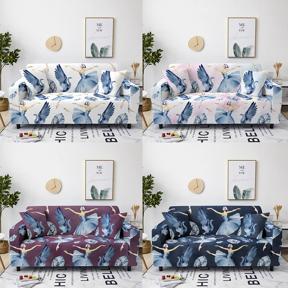 

Watercolor Animal Elastic Sofa Cover Stretch Swan Dancer Couch Covers For Living Room Beauty Armchair Protector 1/2/3/4 Seater