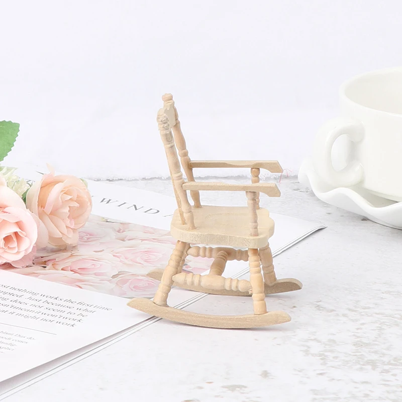 

1/12 Wooden Mini Dollhouse Rocking Chair Model Toy DIY Miniature Scenery Accessory For Dolls House Accessories Decor Toys New