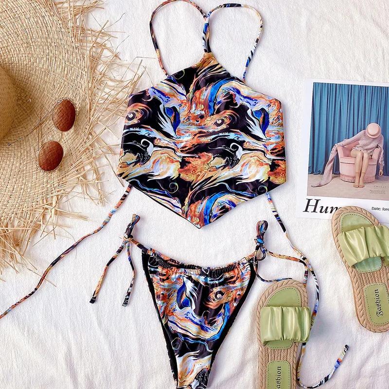 

Sexy High Wasted Swimsuits Women 2 Pieces Bandeau Bikini Set Push Up Bra Bather Summer Top New 2021 Mujer Swimwear Bathing Suit