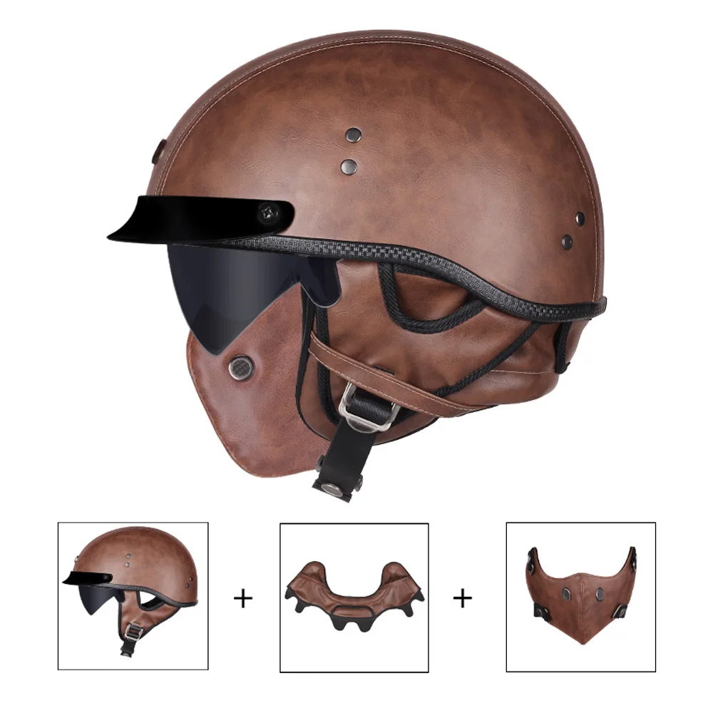 Мотоциклетный шлем с открытым лицом и кожаным шлемом немецкий стиль полушлемы