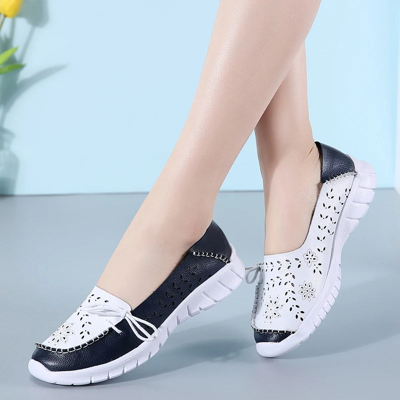 

2020 Cool Summer Women Flats Genuine Leather Shoes Slip On Ballet Flats Ballerines Flats Woman Moccasins Flat Loafers Shoes New