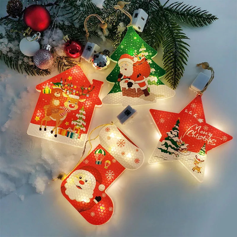 

Christmas LED Lights Pendant Santa Claus Snowman Snowflake Lights Ornament Navidad Gifts New Year Home Xmas Tree Hang Decoration