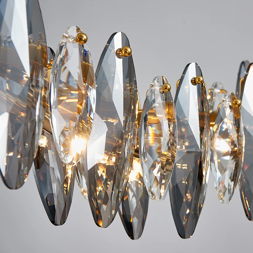 

Wave design modern crystal light chandelier for dining room luxury smoky gray cristal lamps brief kitchen island hang lamps