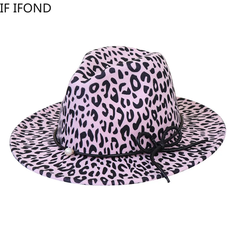 Модный Леопардовый принт Шляпа с широкими полями шляпы-федора шляпа винтажное