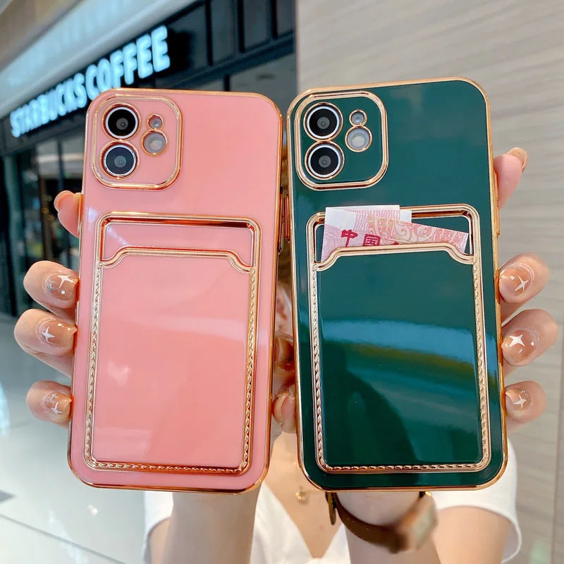 

Electroplating Card Holder Mobile Phone Case For iPhone 13 Pro Max 12 11 X XS Max XR Vintage Shockproof Protective For iPhone X