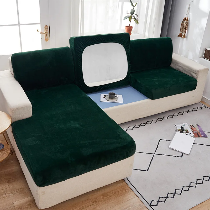 

Velvet plush padded sofa cover L-shaped living room elastic furniture sofa chair chaise longue corner sofa cover stretchable