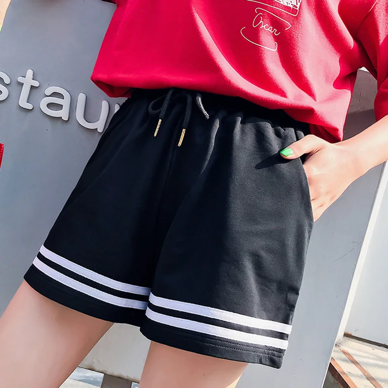 Женские белые шорты в полоску с эластичным поясом на шнуровке стиле харадзюку