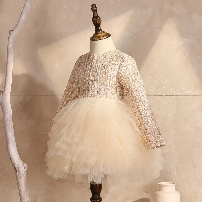 Осенне-зимнее Цветочное платье для девочек новогодние платья маленьких с