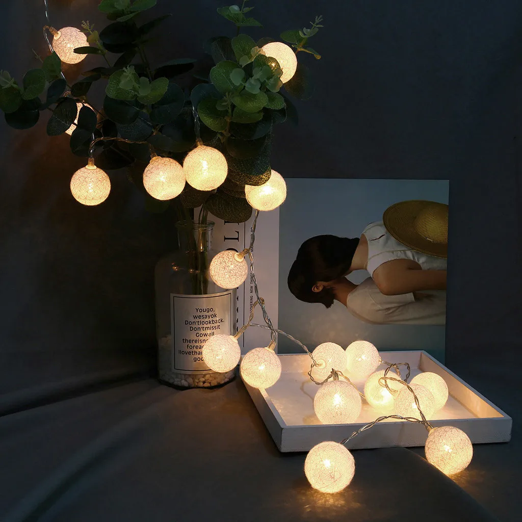 20 светодиодный s хлопковый шар гирлянды наружное украшение Праздничная гирлянда Рождественский Глобус освещение цепи Светодиодный рогатки