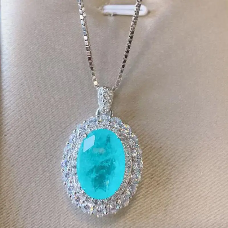 

Vintage 100% Solid 925 Sterling Silver Paraiba Tourmaline Gesmtone Pendant/necklace/earrings/ring Fine Jewelry Set For Women