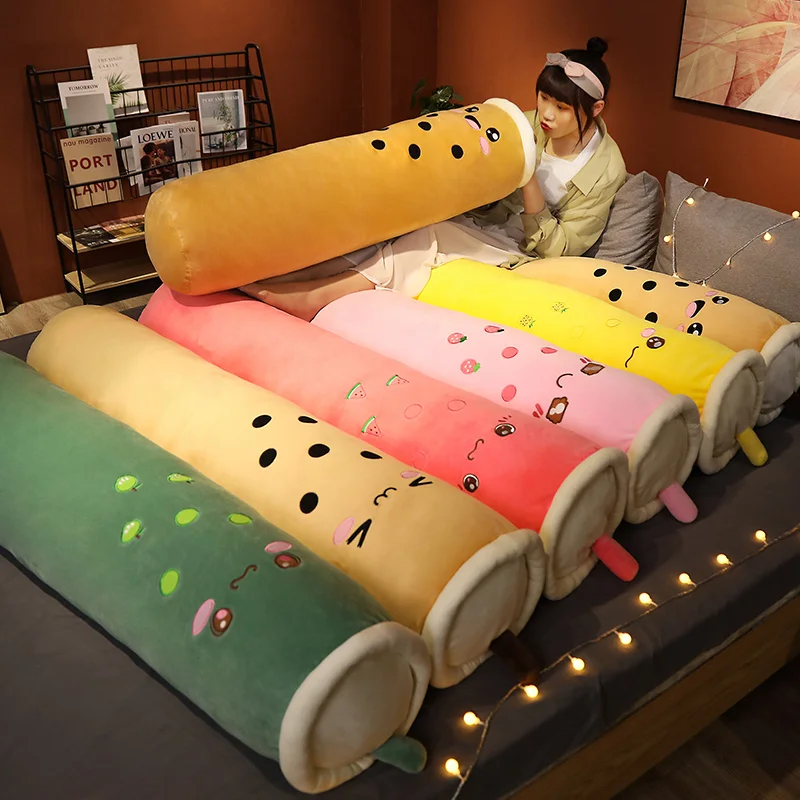 

100/130/150cm Cute Bubble Tea Cup Plush Toy Soft Long Stuffed Pillow Kawaii Fruit Milk Tea Plush Doll Sleeping Cushion Girl Gift