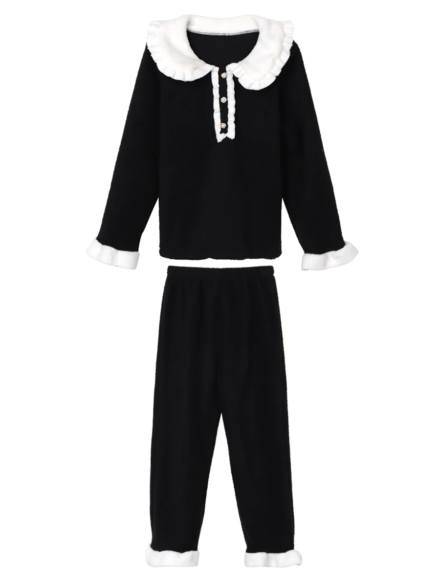 

Harajpee Women Pajamas 2021 Autumn Winter Japanese Sweet Temperament Princess Style Color Matching Ruffled Cute Home Wear Suits