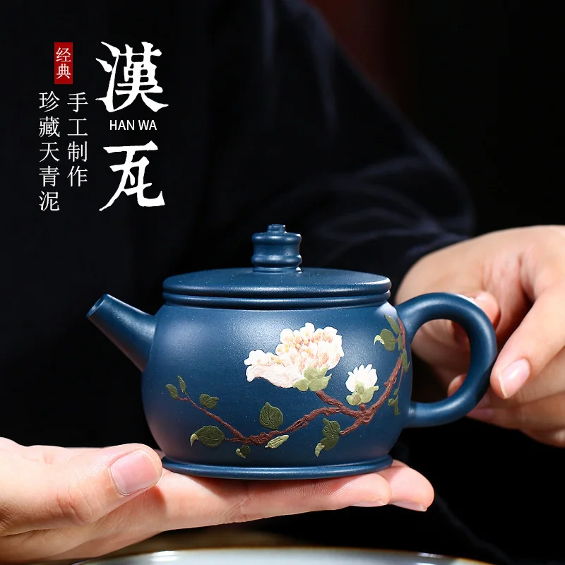 

Origin Yixing pure handmade Decal tea pot Tianqing mud Hanwa purple sand pot daily tea set
