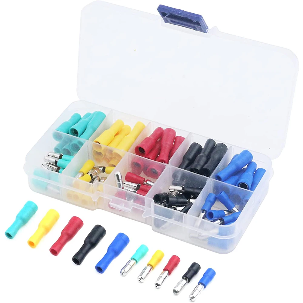 

100 шт. цилиндрический изолированный электрический соединитель цилиндрический гнездовой и мужской соединители для проводов холодный пресс ...