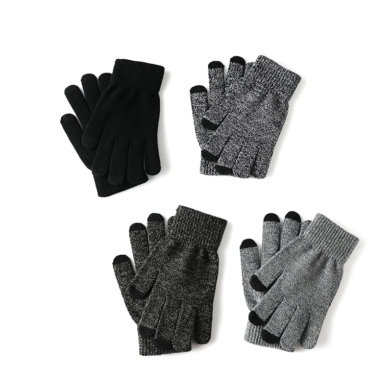 

Зимние мужские вязаные перчатки, Нескользящие резиновые высококачественные мужские перчатки для сенсорного экрана