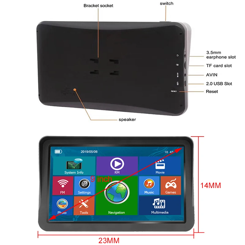 Автомобильный GPS навигатор 9 дюймов 256 Мб 8 ГБ Bluetooth avin для грузовика спутниковая
