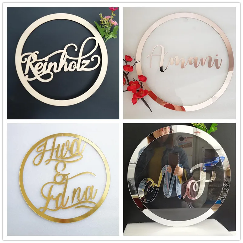 Персонализированные Свадебные знак обруч имя деревянный декор Декорации для