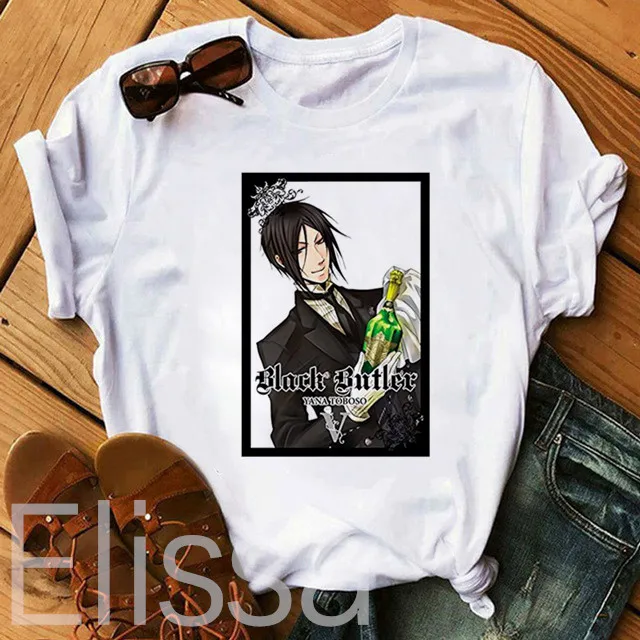 Футболка с изображением аниме черного Батлера Корейская уличная одежда для
