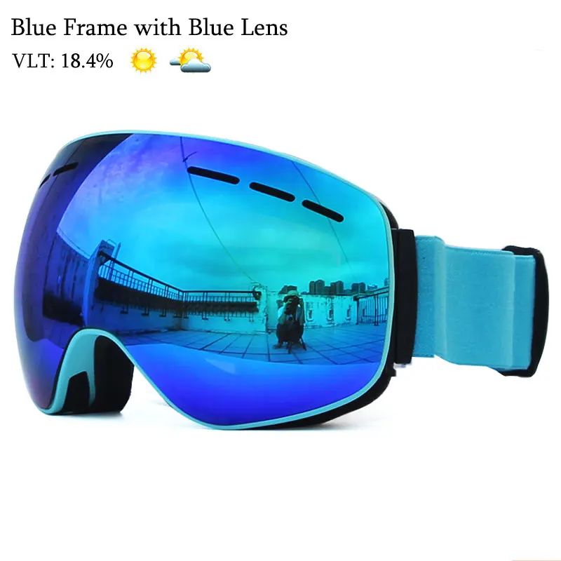 Blue Blue Лыжные очки с магнитными двухслойными линзами, лыжные противотуманные очки UV400, очки для сноуборда для мужчин и женщин, лыжные очки - Цвет: Blue Blue