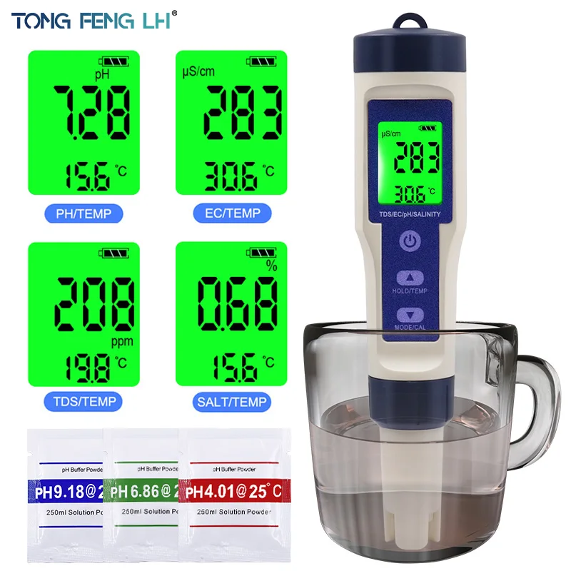 Medidor de temperatura Digital 5 en 1 para piscinas, agua potable, acuarios, TDS/EC/PH/salinidad