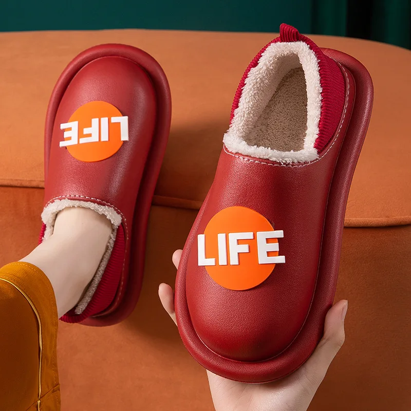 

Women Indoor Cotton Plush Slippers Winter Warm Home Waterproof Non-Slip Home Ladies Soft Slippers Memory Foam Couples Shoes