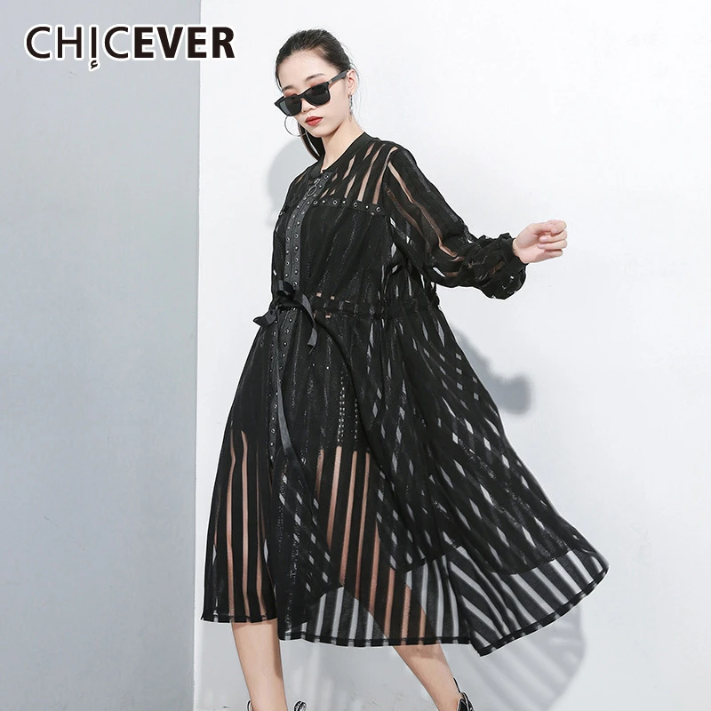 CHICEVER перспективная полосатая ветровка для женщин с круглым вырезом и длинными