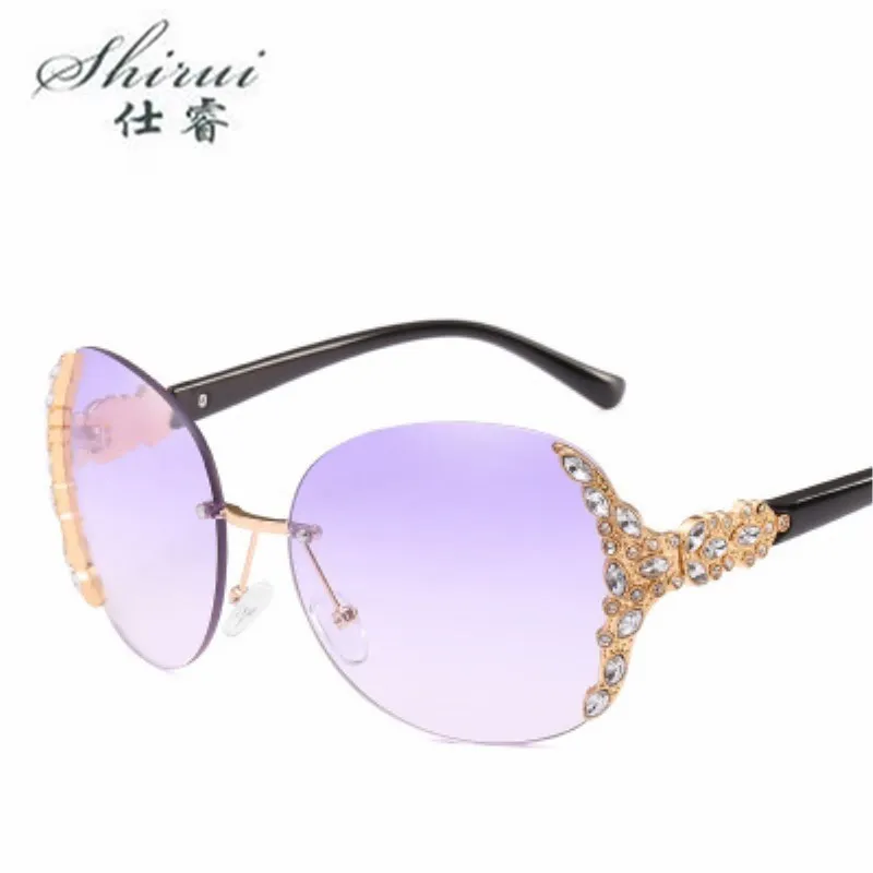 Солнцезащитные очки женские без оправы с украшением из бриллиантов модные