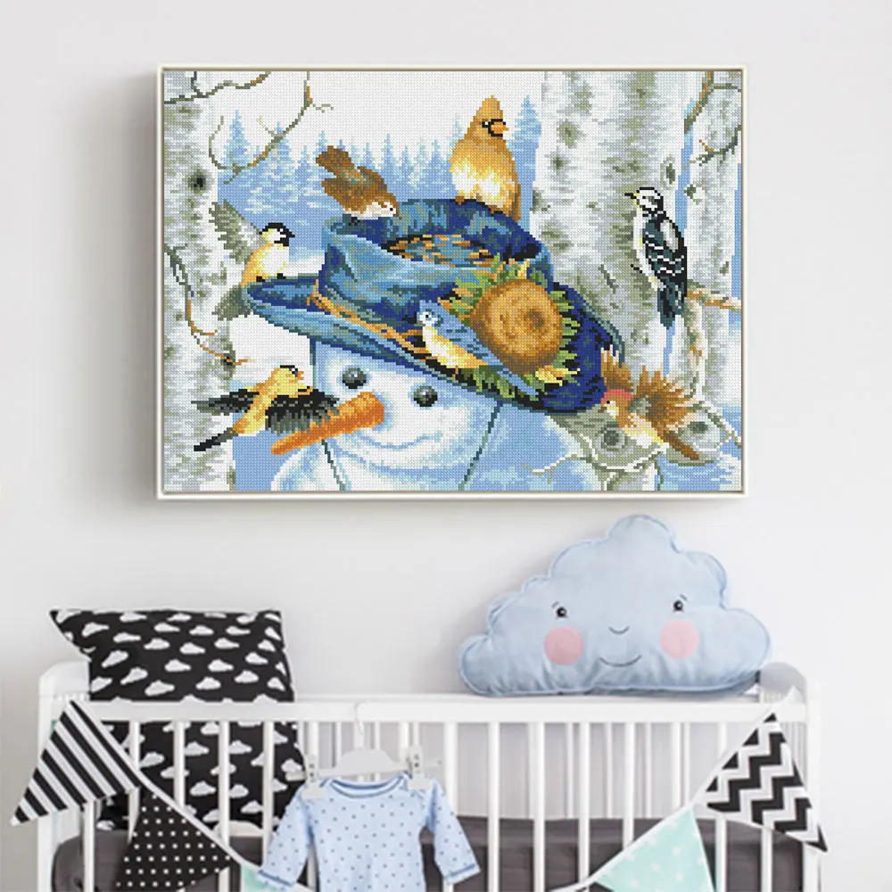 Зимний лес птица Снеговик Алмазная картина круглый полный дрель мультфильм