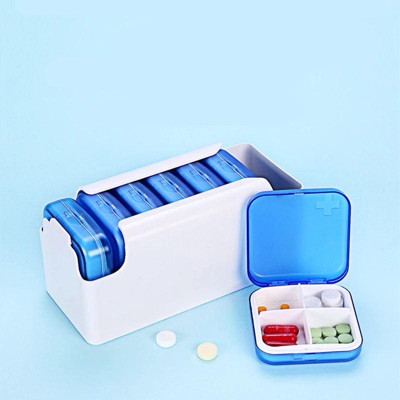 Пластиковый прозрачный дорожный органайзер для таблеток с 4 отделениями|Коробки