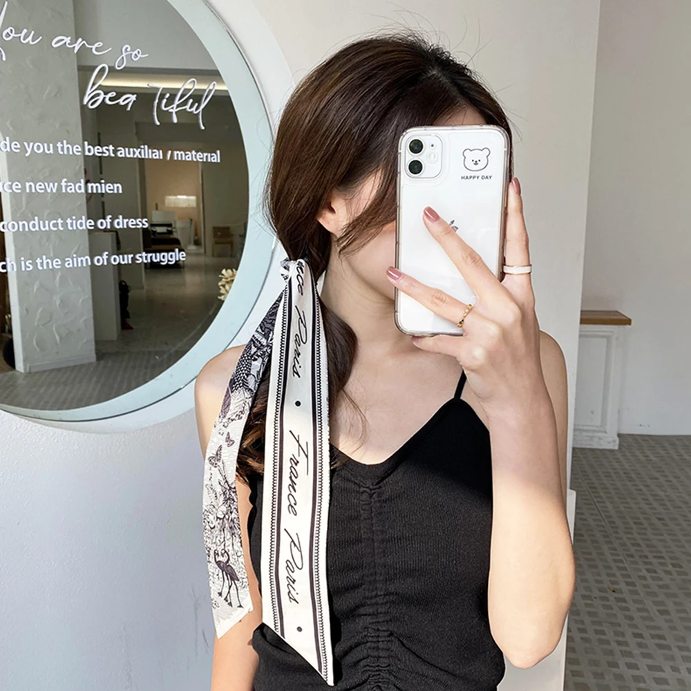 

Fashion Silk Scarf Hair Band Korean Skinny Headband Handbag Ribbon Silk Feeling Hair Scarf for Women Girls Neckerchief Ribbon