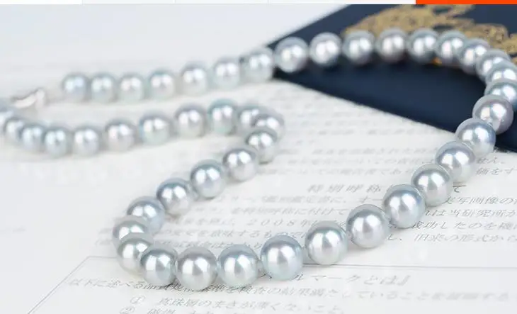 Великолепное круглое серебристо-серое жемчужное ожерелье с южным морем 9-10 мм 18