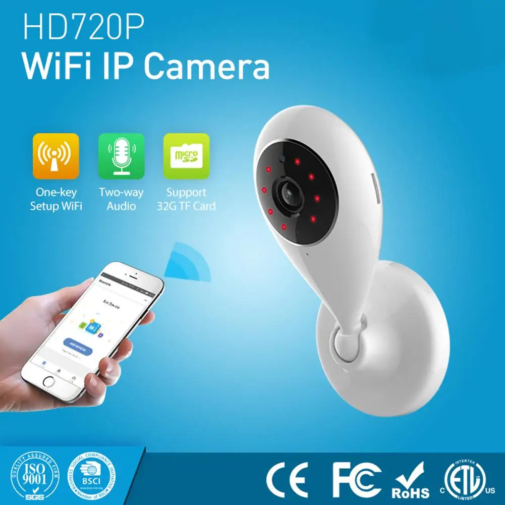 

NEO WiFi Indoor IP Camera Wireless 720P HD Smart Camera with 8 Infrared LED Lamp Bult-In Microphone and Speaker 120x70x70mm