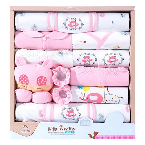 2Pink with box 18 шт./лот, комплекты одежды для новорожденных девочек хлопок, комплект для маленьких девочек, мягкая осенняя одежда для маленьких мальчиков шапочка для малышей - Цвет: 2Pink with box