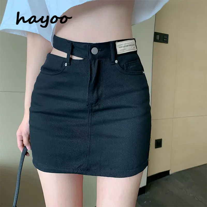 

Женская джинсовая юбка с высокой талией, Летняя ажурная трапециевидная юбка-футляр, облегающая Универсальная джинсовая юбка для девушек