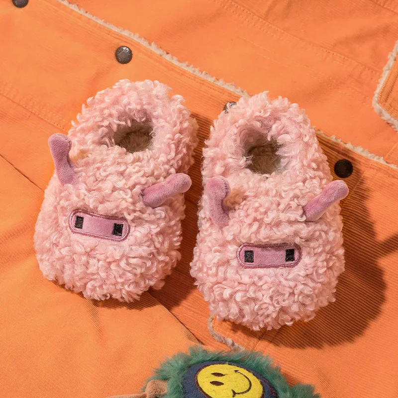 

Boys Girls Home Non-slip Baby Fur Slippers 2022 Winter New Children Cotton Shoes Cartoon Cute Animal Pattern Fashion Warm
