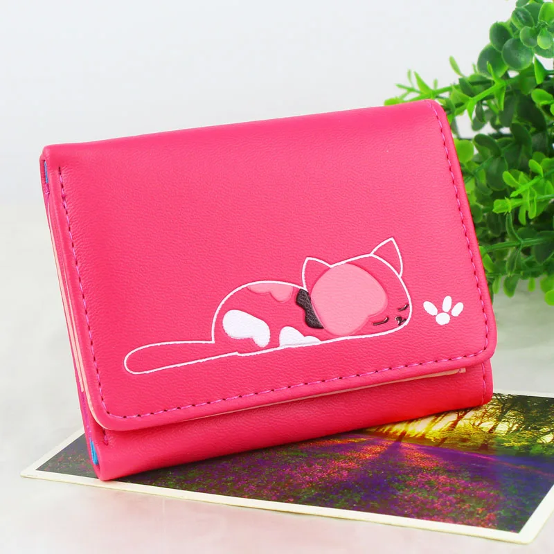 short rose red Женские кошельки, Дамские кошельки, сумка-кошелек для монет, длинный клатч, сумочки, милый кот, кошелек, держатель для id карты, карманные сумки, сумка - Цвет: short rose red