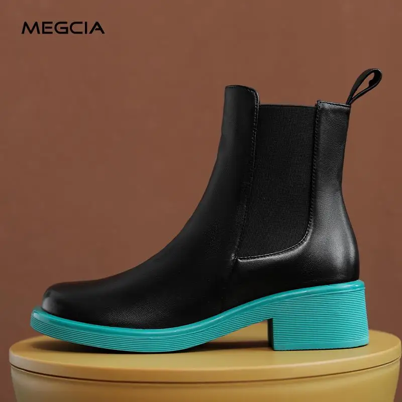

MEGCIA Brand Autumn Ankle Boots Genuine Leather Chelsea Boots Women Sheepskin Shoes Black Elegant Low Heel Boots Ladies 2021